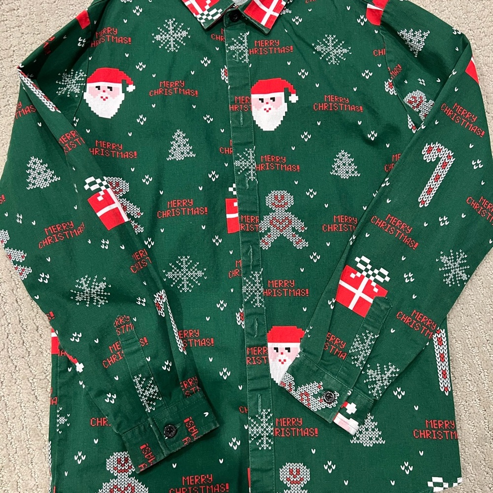 Kids Holiday Green Button Down Shirt